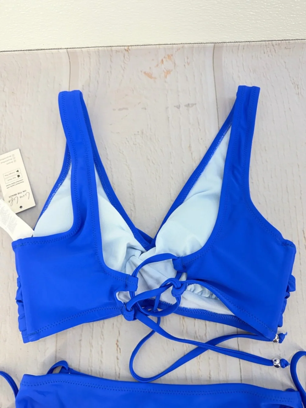 Cupshe Blue Bikini Set Size S Lace Up Back Tie Side Bottom NWT
